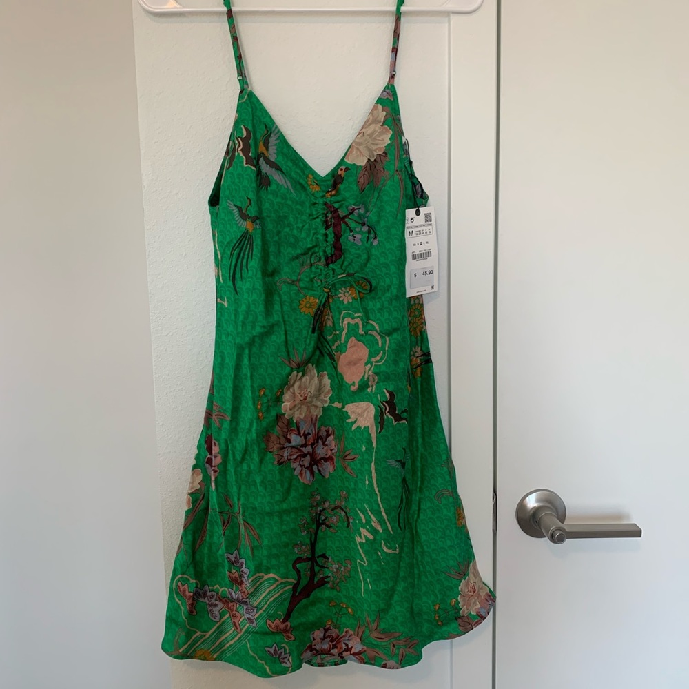Zara Green silk floral dress